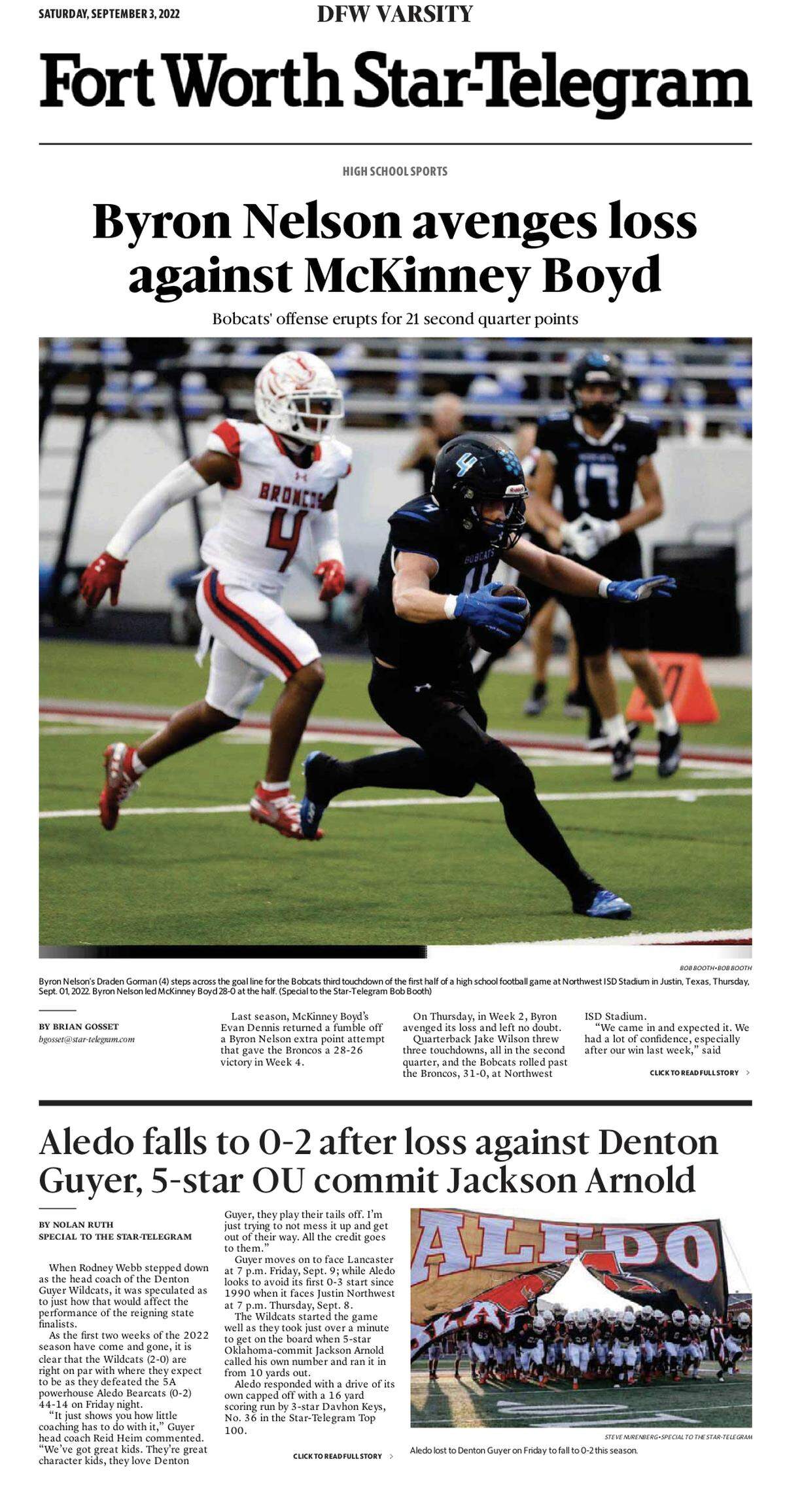 The Star-Telegram is launching an exclusive eEdition high school football section on Saturdays this fall.