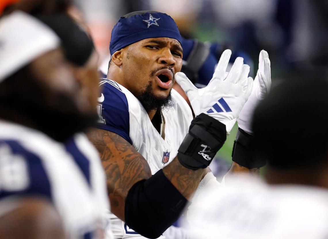 Dallas Cowboys defensive end Micah Parsons reacts during the final seconds of the fourth quarter against the Cincinnati Bengals last season at AT&T Stadium in Arlington. The Dallas Cowboys lost 27-20.