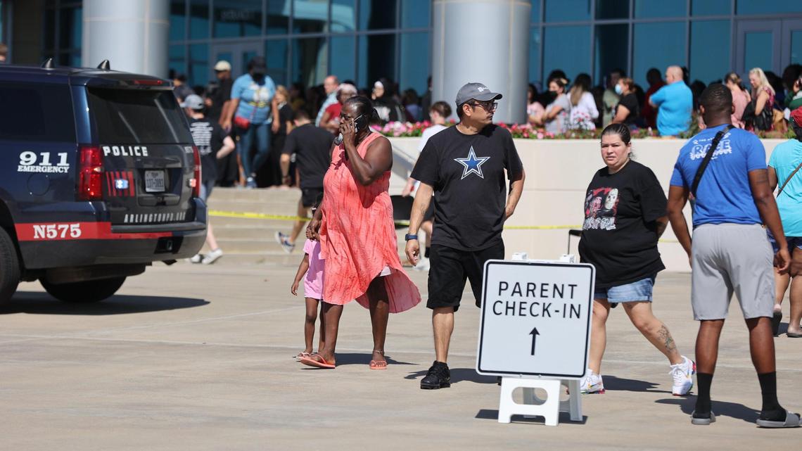 Parents were instructed to wait in a designated area near Timberview High School in Arlington Wednesday after an active shooting incident at the school. Mansfield ISD said the situation was under control. Multiple people were injured.