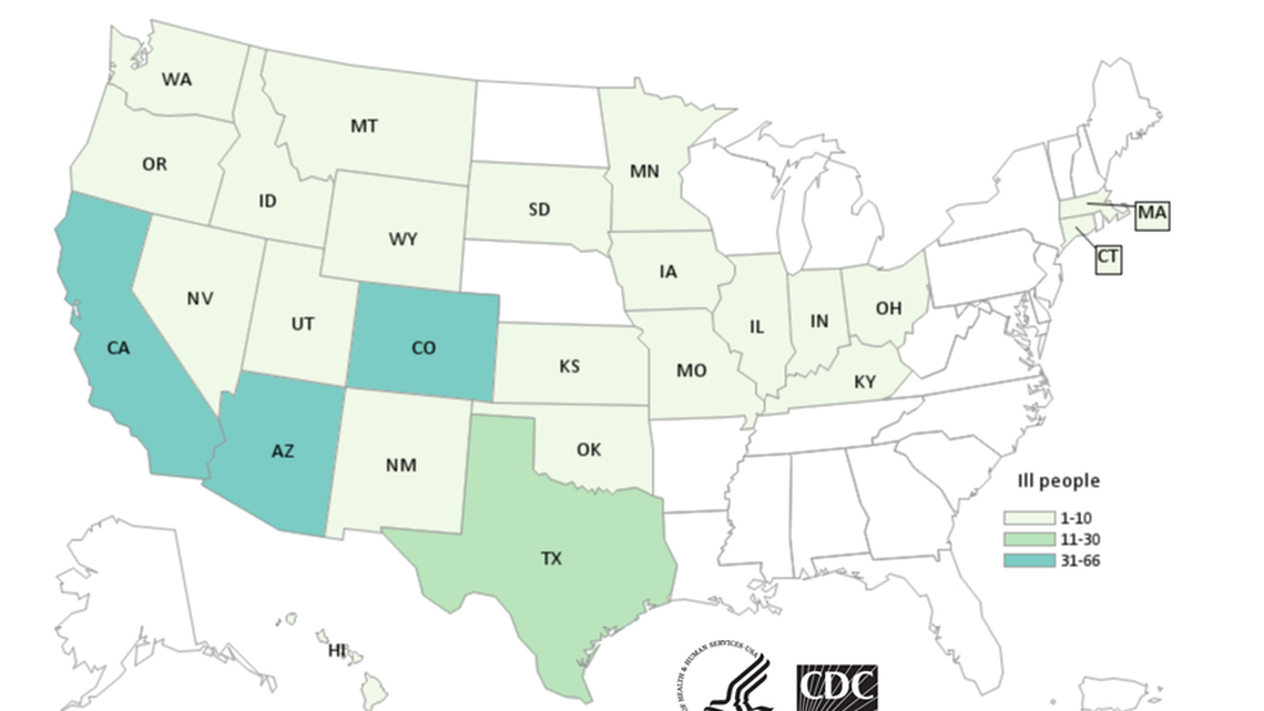 Texas had the 4th highest number of cases of Salmonella due to contaminated beef, the CDC reported.
