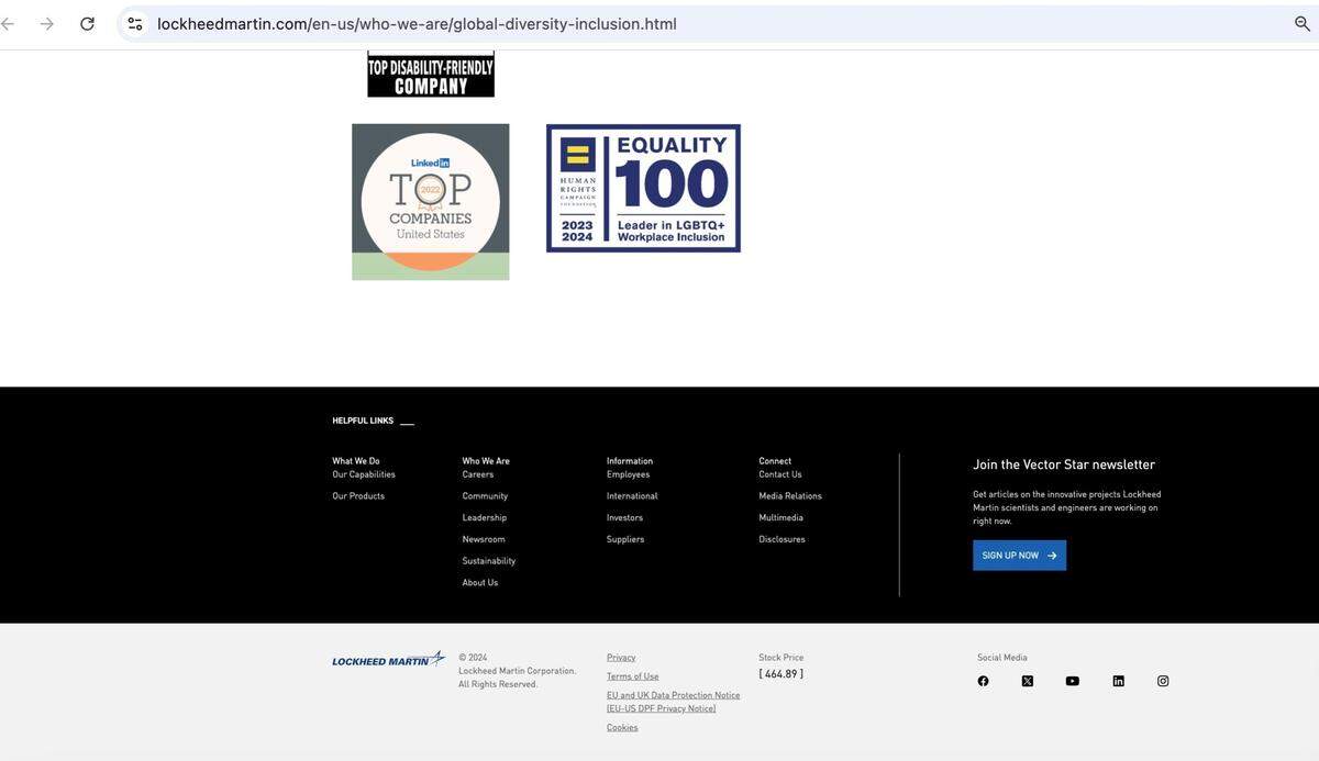 Lockheed Martin’s Diversity and Inclusion web page on Dec. 12, 2024.