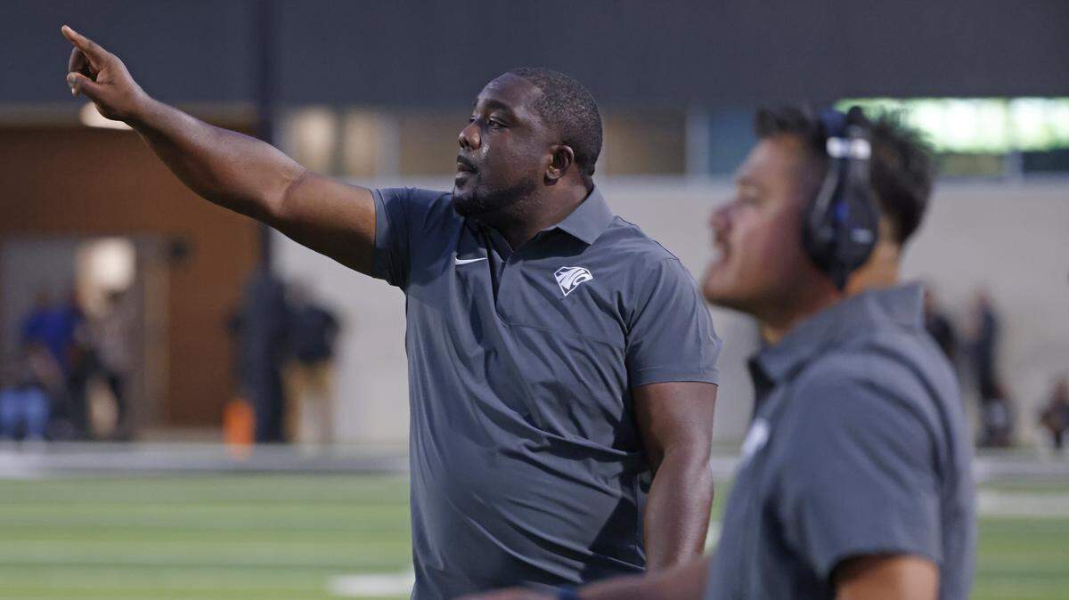 North Crowley head coach Ray Gates directs traffic on the field during the first half of a UIL football game between DeSoto and North Crowley at Crowley ISD Multi-Purpose Stadium in Fort Worth, Texas, Friday, Sept. 05, 2025.