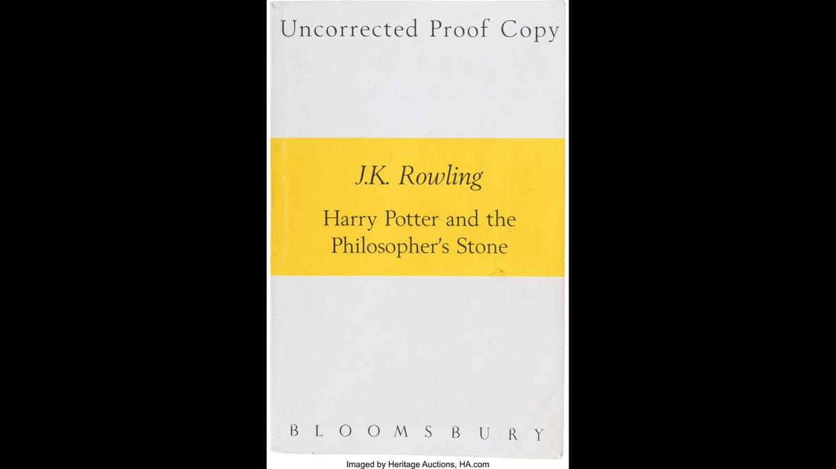 A photo of an uncorrected proof of Harry Potter and the Philosopher's Stone, which will be auctioned in Dallas on July 25. 