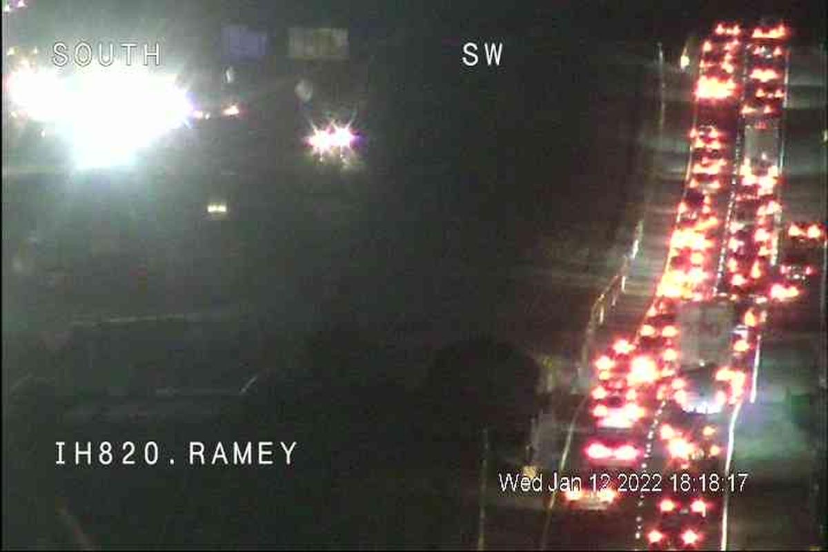 Traffic on East Loop 820 was backed up after a rollover crash at Wilbarger Street closed all lanes of traffic Wednesday evening.