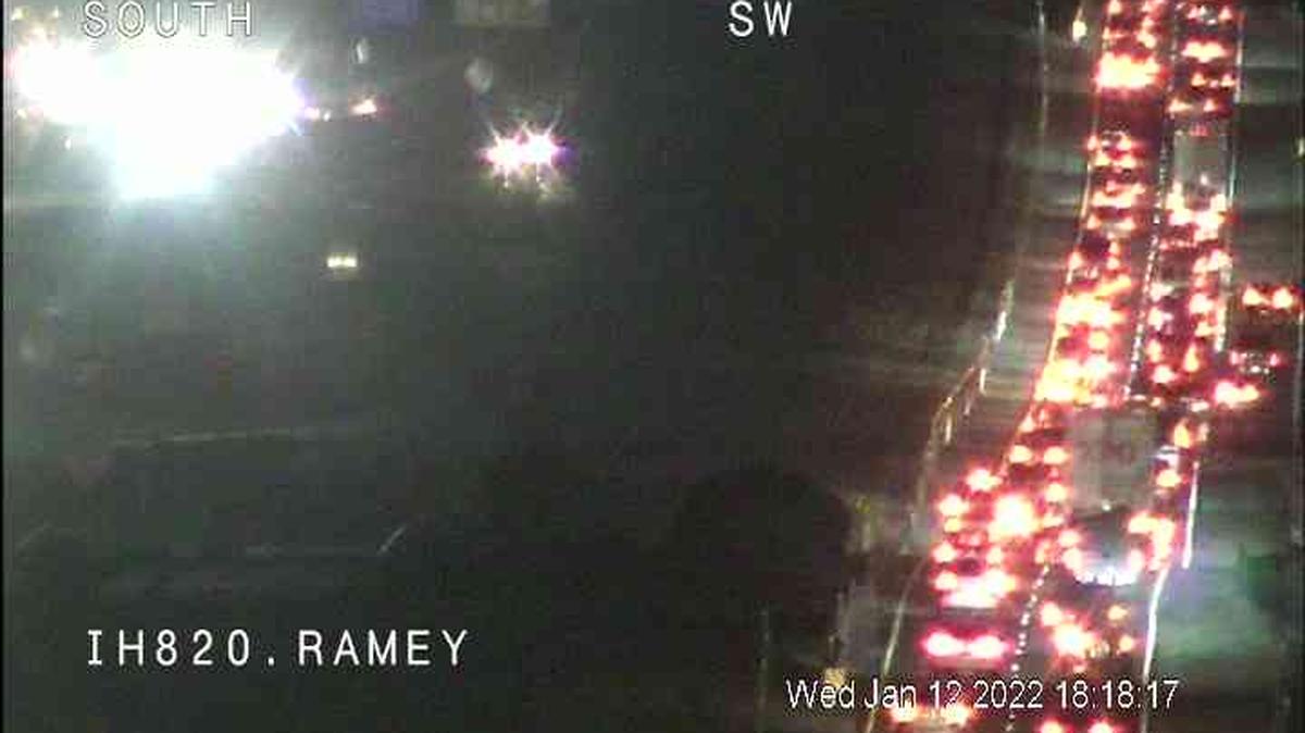 Traffic on southbound East Loop 820 was backed up at least to Ramey Avenue after a rollover crash at Wilbarger Street closed all lanes of traffic Wednesday evening.