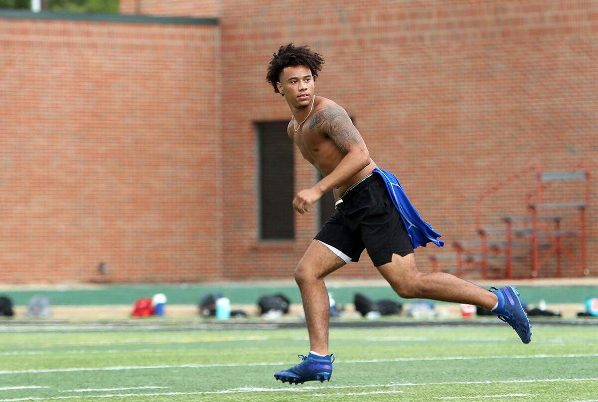 Kennedale rising senior safety JD Coffey works out during a training session on Tuesday, July 21, 2020.