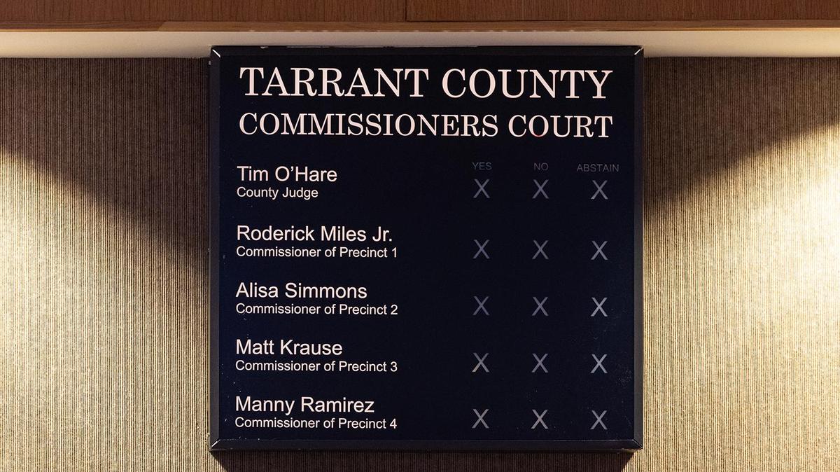 The voting board at the Tarrant County Commissioners Court at the Tarrant County Administration Building in Fort Worth on Tuesday, May 6, 2025.