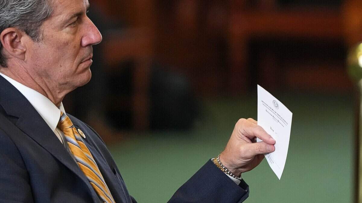 Sen. Kelly Hancock holds a vote during the impeachment trial of Attorney General Ken Paxton at the Texas Capitol on Saturday.