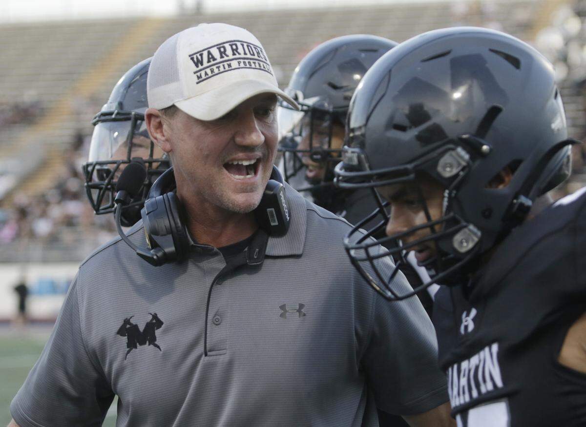 Arlington Martin Head Coach Chad Rivers during a game against Mansfield on Thursday, September 11, 2025 at Maverick Stadium in Arlington Texas.