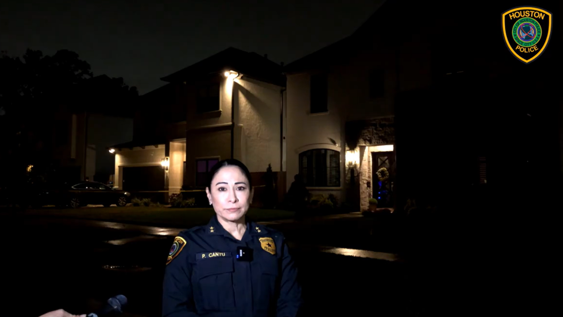 Houston police provide an update outside a home where a man is said to have opened fire on a Thanksgiving gathering.
