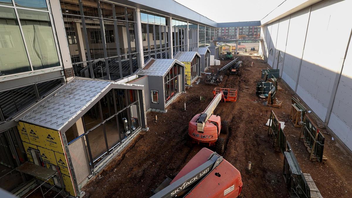 Construction on the Center for Transforming Lives’ Riverside Campus continues on Tuesday, Nov. 12, in Fort Worth. The facility will have a trauma-informed design as well as access to mental and physical health services, housing support and more.