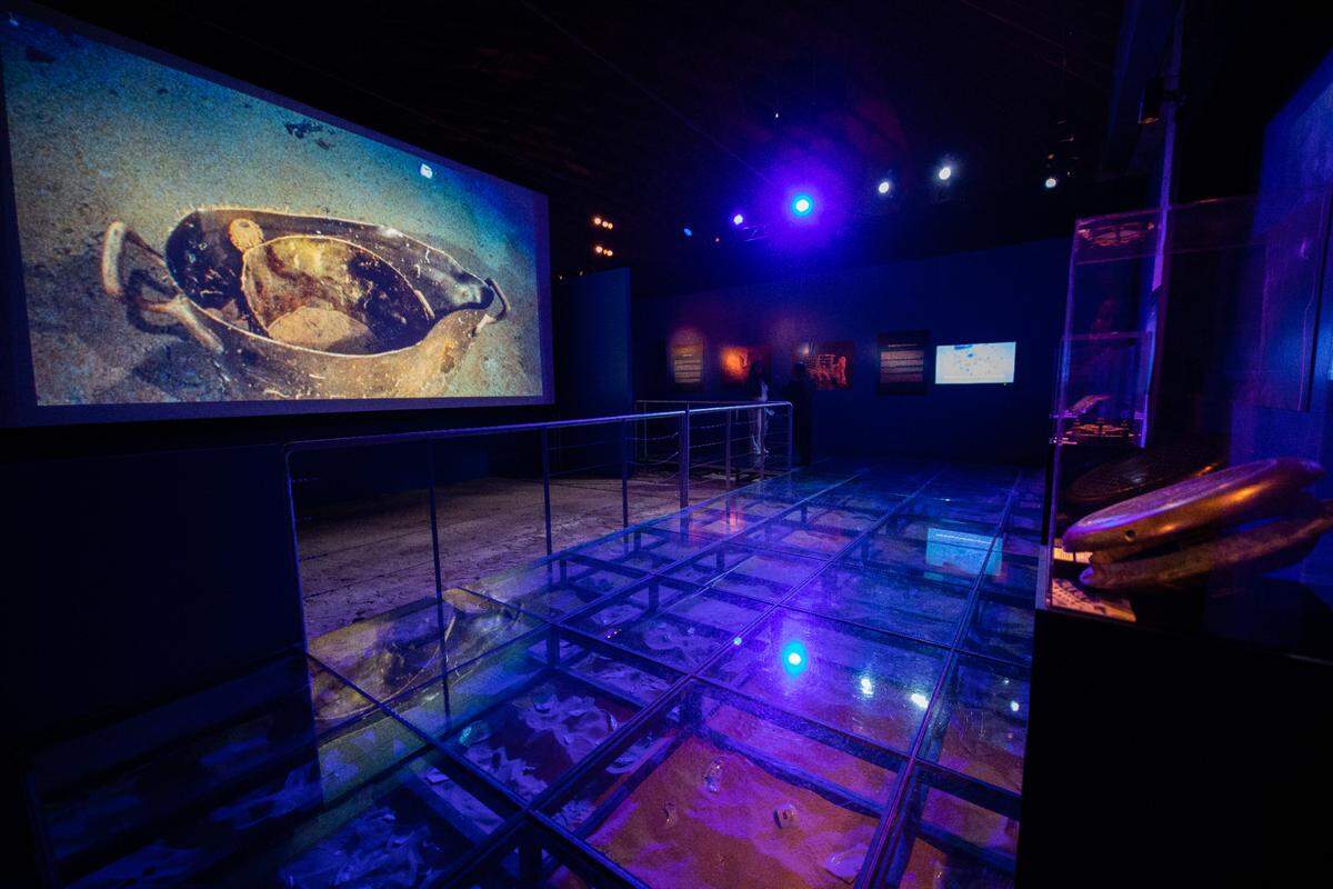 The Titanic Exhibition features a Discovery Gallery where visitors see can walk a raised glass floor and experience some of what discovery teams saw during dives to the Titanic site.