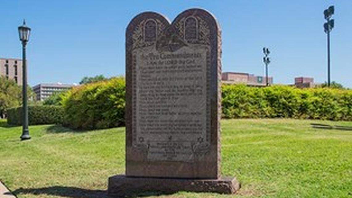 This is the Ten Commandments monument on the grounds of the Texas Capitol.