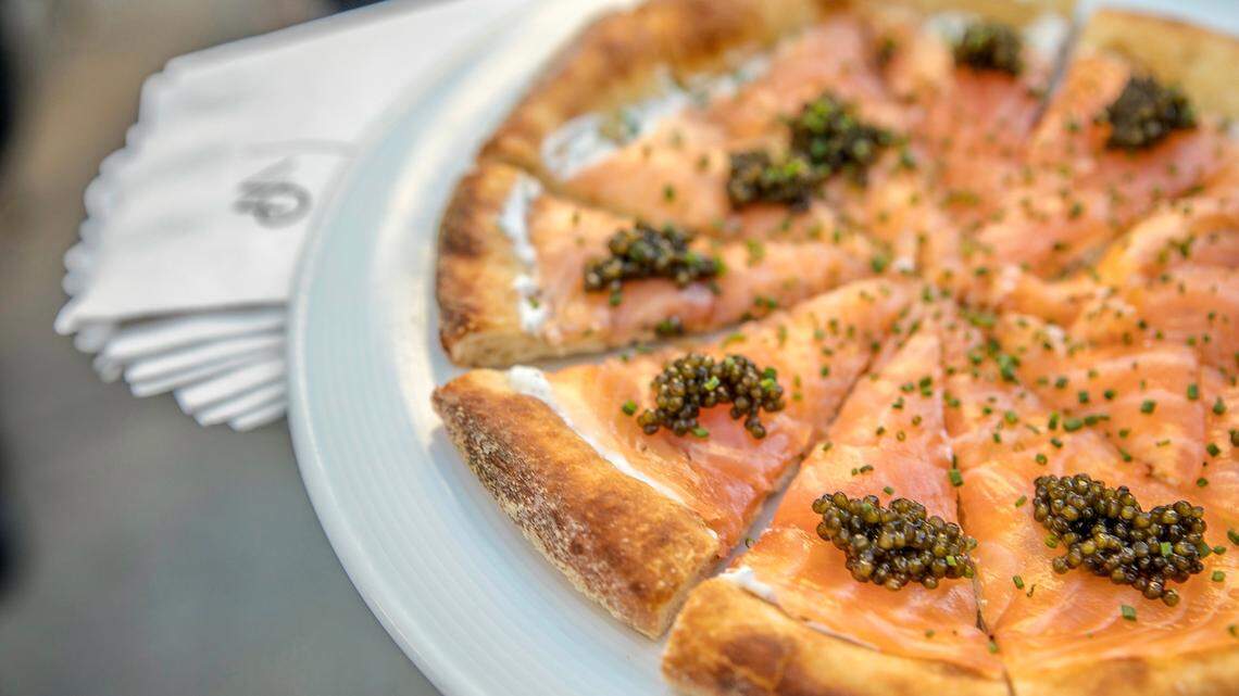 Smoked salmon pizza from Wolfgang Puck Catering.
