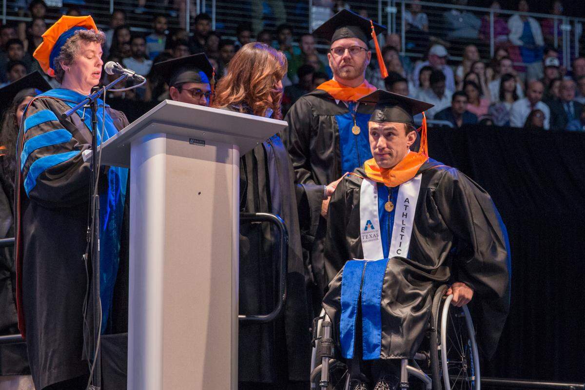Orlando Carrillo Maffei graduated with a master's degree in construction management from UT Arlington this past weekend. Maffei fought off a kidnapping attempt from Venezuelan guerrillas in his hometown of San Cristobal, Venezuela when he was 22 years old.