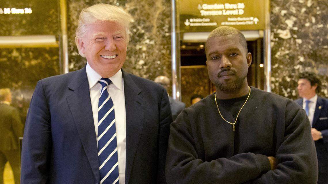 FILE - In this Dec. 13, 2016, file photo, President-elect Donald Trump and Kanye West pose for a picture in the lobby of Trump Tower in New York. West has deleted tweets posted on Dec. 13, 2016, explaining the meeting.