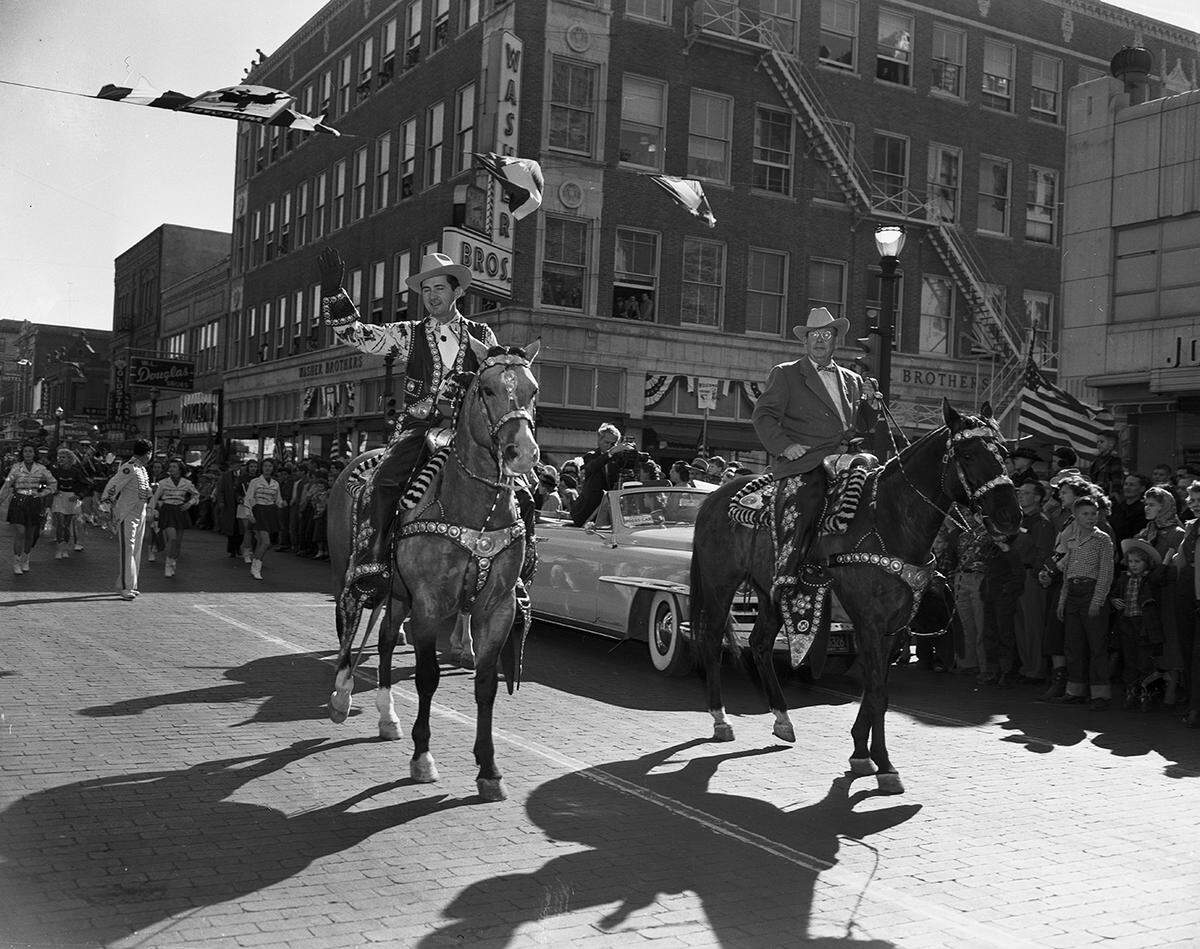 Jan. 26, 1951: Texas Gov. Allan Shivers rides with W.R. Watt, right, who was president-manager of the Southwestern Exposition and Fat Stock Show, in the downtown Fort Worth parade.