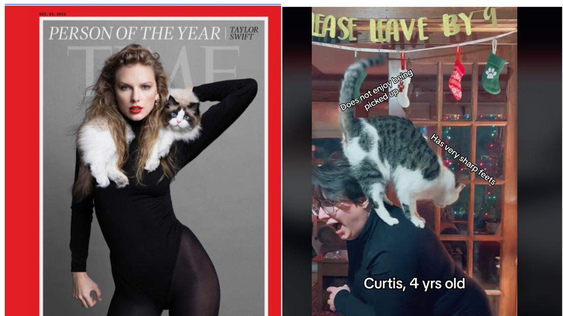 Left: Taylor and Benjamin Button on the cover of Time. Right: One fan attempting to re-create the singer’s cover.