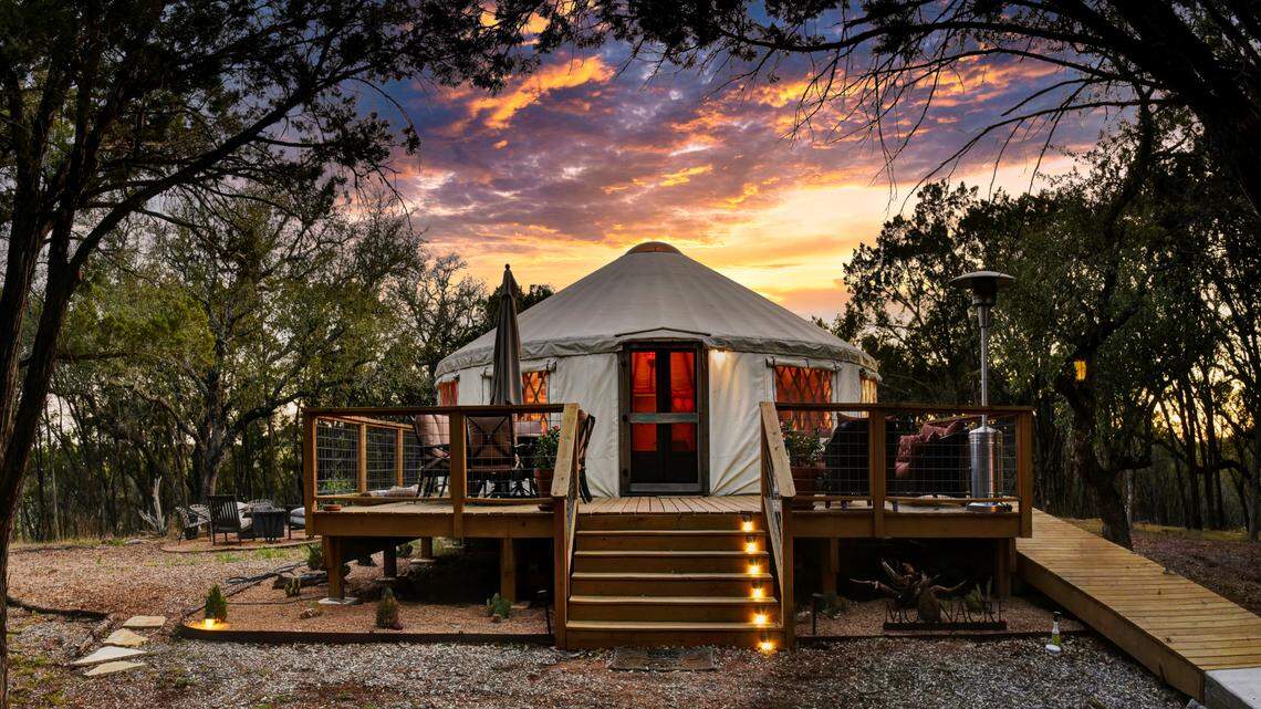 A yurt with the Texas sky.