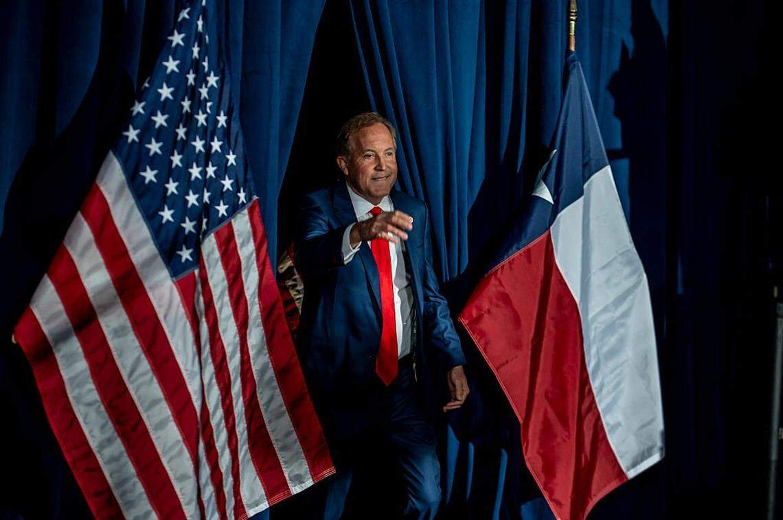 DALLAS, TEXAS - MARCH 3: GOP Texas Senate Candidate Ken Paxton arrives at a watch party on March 3, 2026 in Dallas, Texas. Paxton is facing off against numerous candidates including incumbent Senator John Cornyn in the Republican Senate primary. (Photo by Sergio Flores/Getty Images)