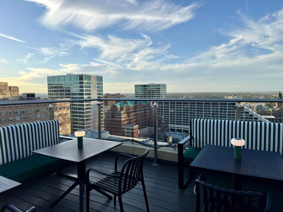 The view from an outdoor table at Nikuya Rooftop sushi bar atop the Sinclair hotel in downtown Fort Worth, seen Oct. 31, 2025.