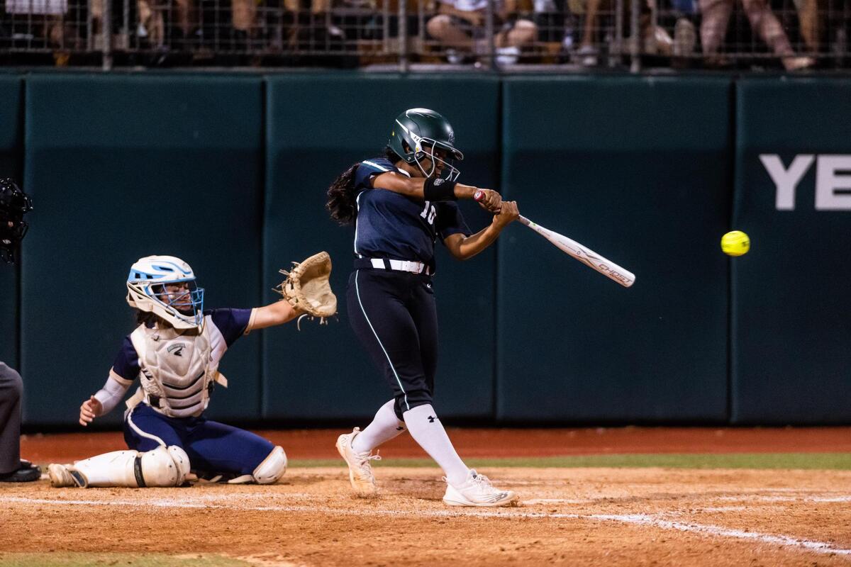 Brooklyn Morris hits the ball during the 6A UIL State Softball Final between Lake Ridge and Northside O’Conner in Austin Texas, on June 4th, 2022.