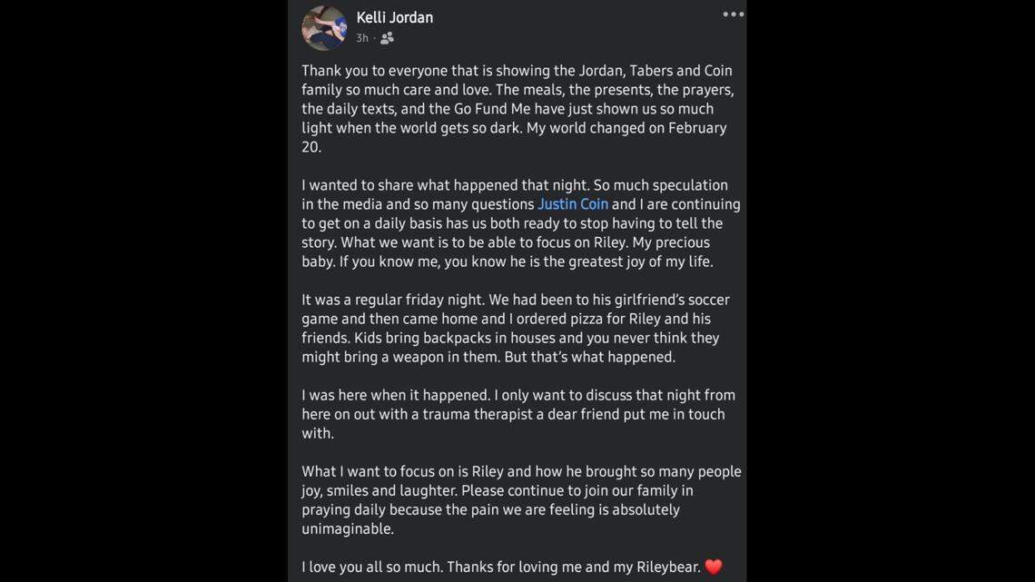 Riley Jordan’s mom, Kelli Jordan, shared this statement.