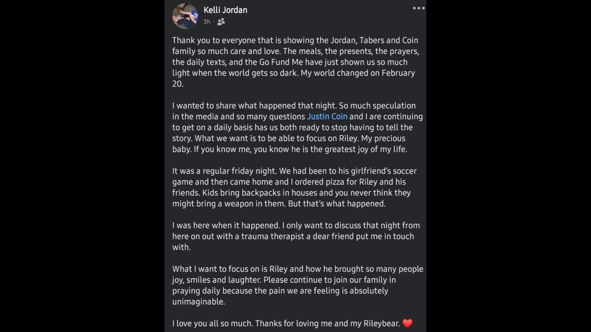 Riley Jordan’s mom, Kelli Jordan, shared this statement.