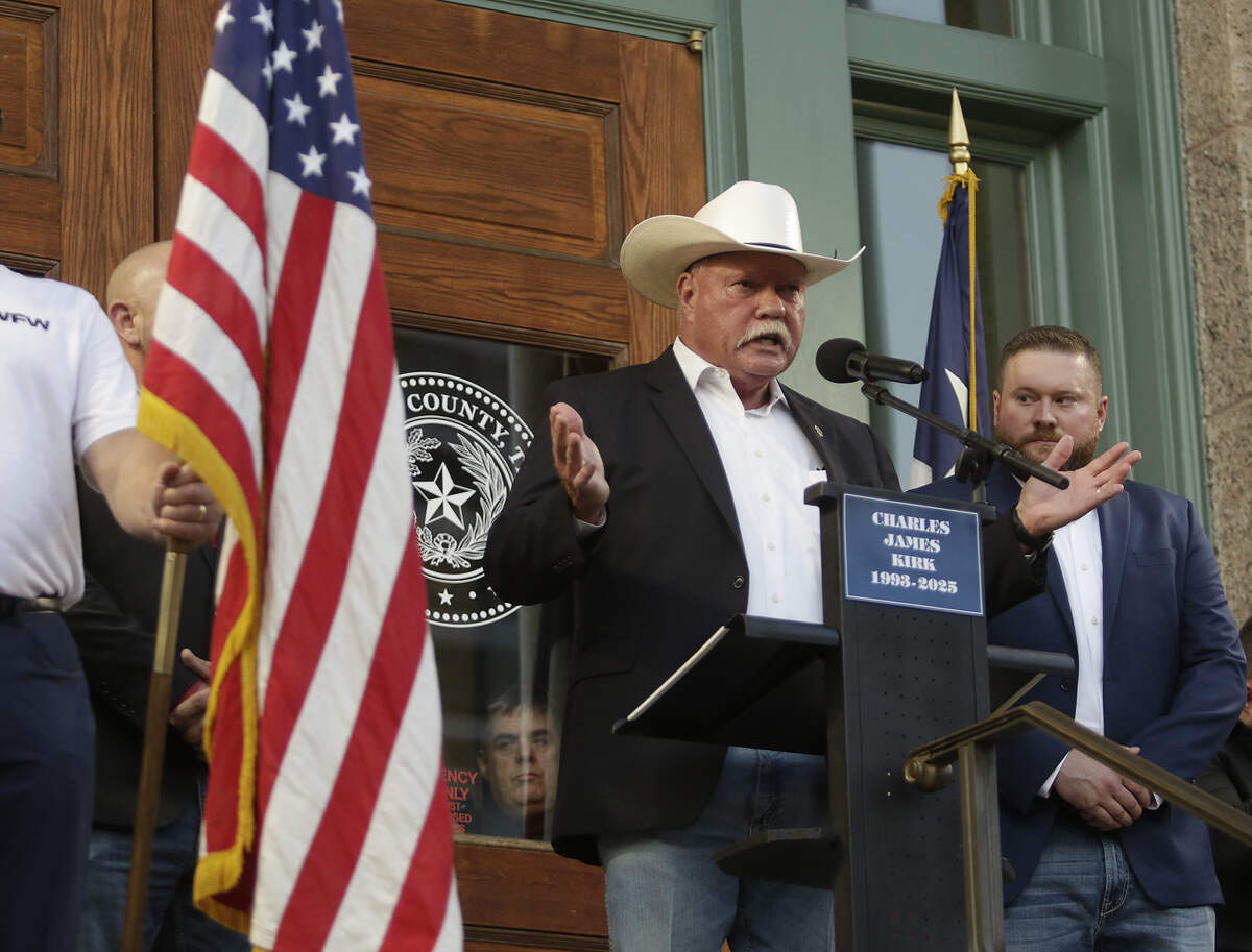 Tarrant County Sheriff Bill Waybourn speaks at the Tarrant County Courthouse during the rally to honor Charlie Kirk, Saturday, Sep. 20, 2025.