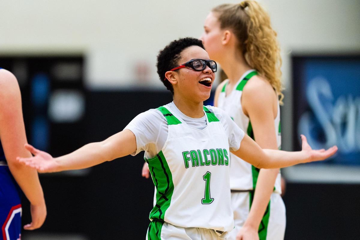 Mackenzie Buss (1) celebrates after winning the distrct match over Grapevine at Lake Dallas High Shcool on January 29, 2021. Photo by Matt Smith (Special to the Star-Telegram).