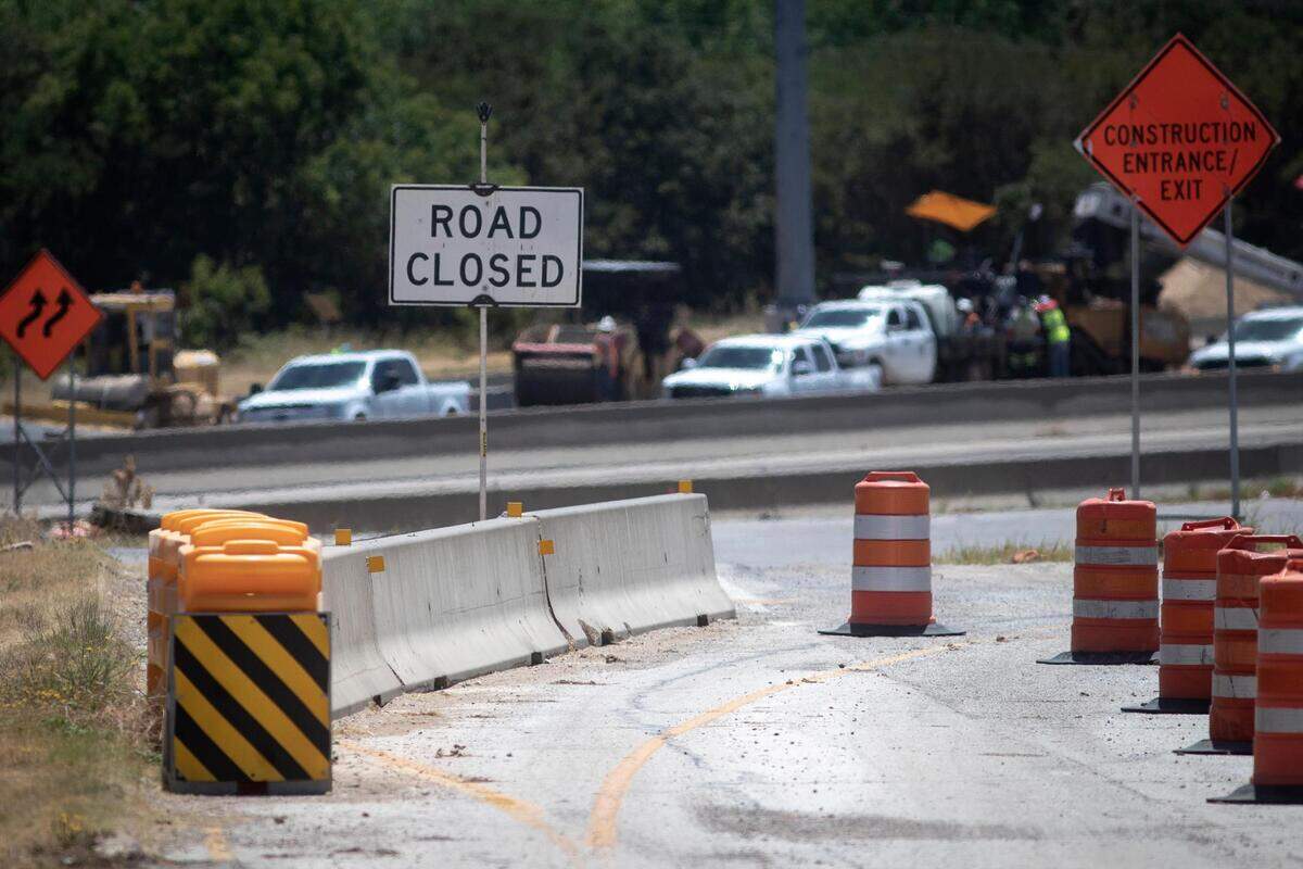 Highway lanes are closed as demolition begins for the southbound Loop 820 bridge crossing over Texas 121 in Fort Worth, Texas, on Saturday, July 16, 2022.
