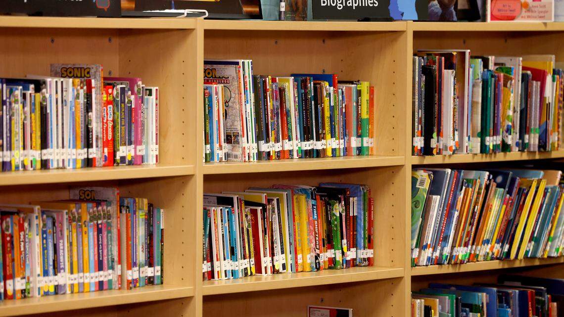 Books on the shelf at M.H. Moore Elementary School on Aug. 13, 2024.