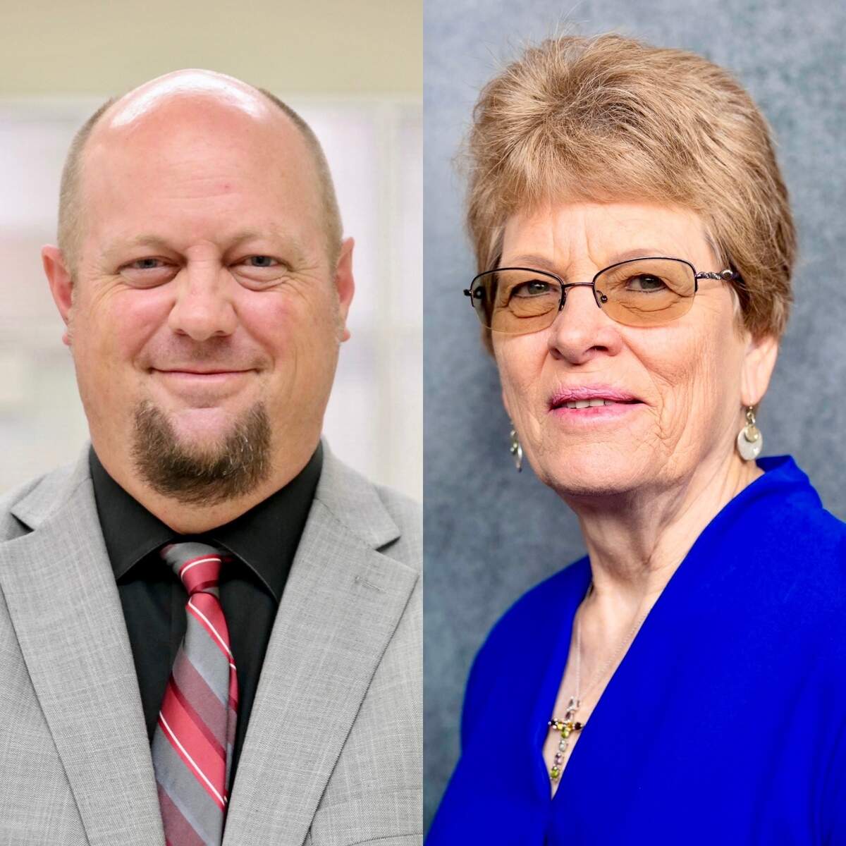 Sherman High School principal Scott Johnston, left, and trustee Anna Wylie.