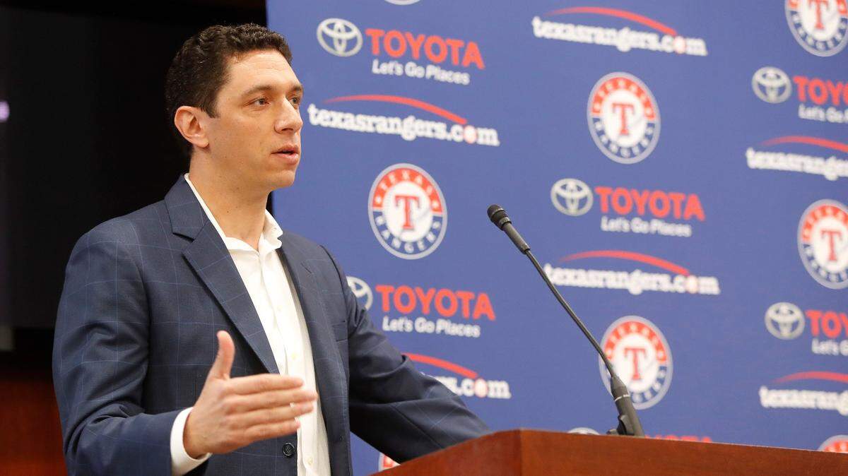 Texas Rangers general manager Jon McDaniels talks about Adrian Beltre’s accomplishments at Beltre’s fairwell retirement conference from Major League Baseball at Globe Life Park in Arlington, Texas, Friday, Nov. 30, 2018. Beltre retired with the most hits by any non-US native in MLB history with 3166 and 477 home runs. (Star-Telegram Bob Booth)