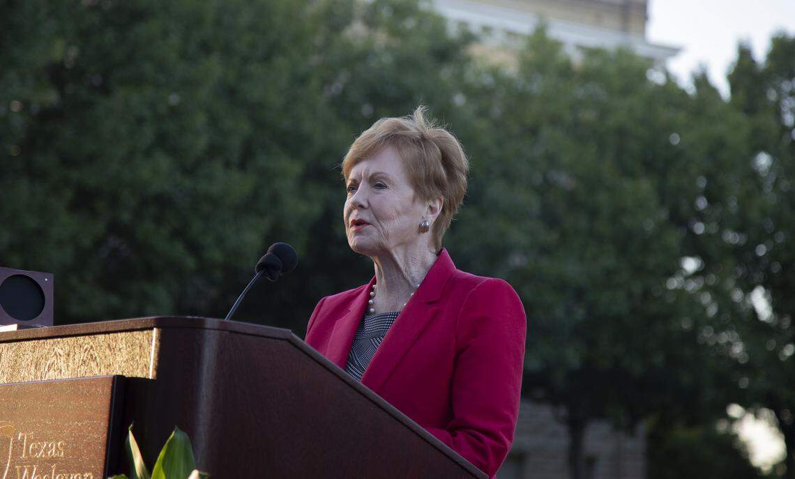 In this 2019 file photo, U.S. Rep. Kay Granger, R-Fort Worth, speaks at Texas Wesleyan University as the university names a green space after her.