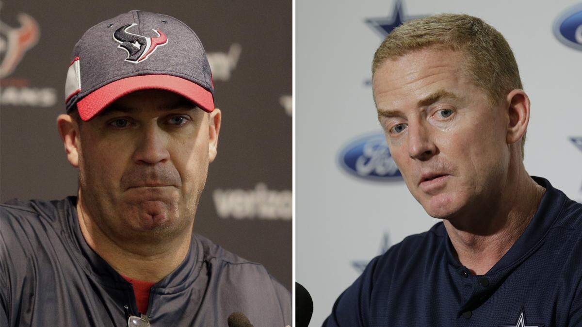Houston Texas coach Bill O’Brien (left) and Dallas Cowboys coach Jason Garrett (right) are pictured in this composite photo.