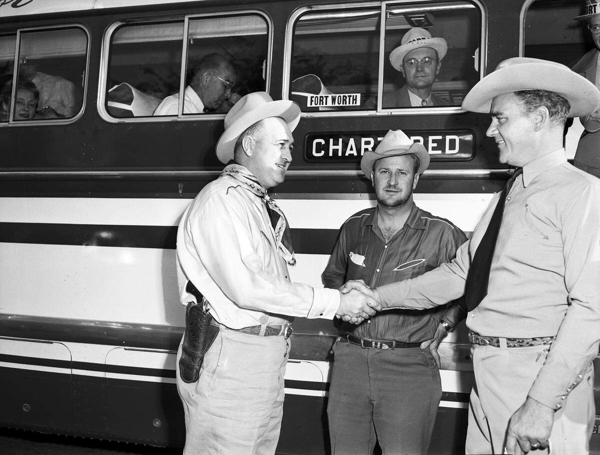 Aug. 22, 1946: Dave Hudson, left, of Weatherford, Texas; Bill McDowd (center) and Ray Crowler, both of Fort Worth, at the Weatherford Lions Club rodeo.