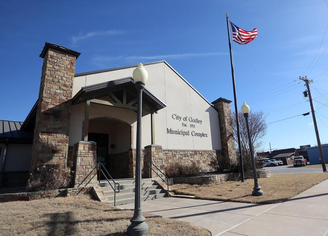 Signs attached to the front doors of Godley City Hall said the building was temporarily closed due to staffing shortages on Thursday, January 19, 2023.