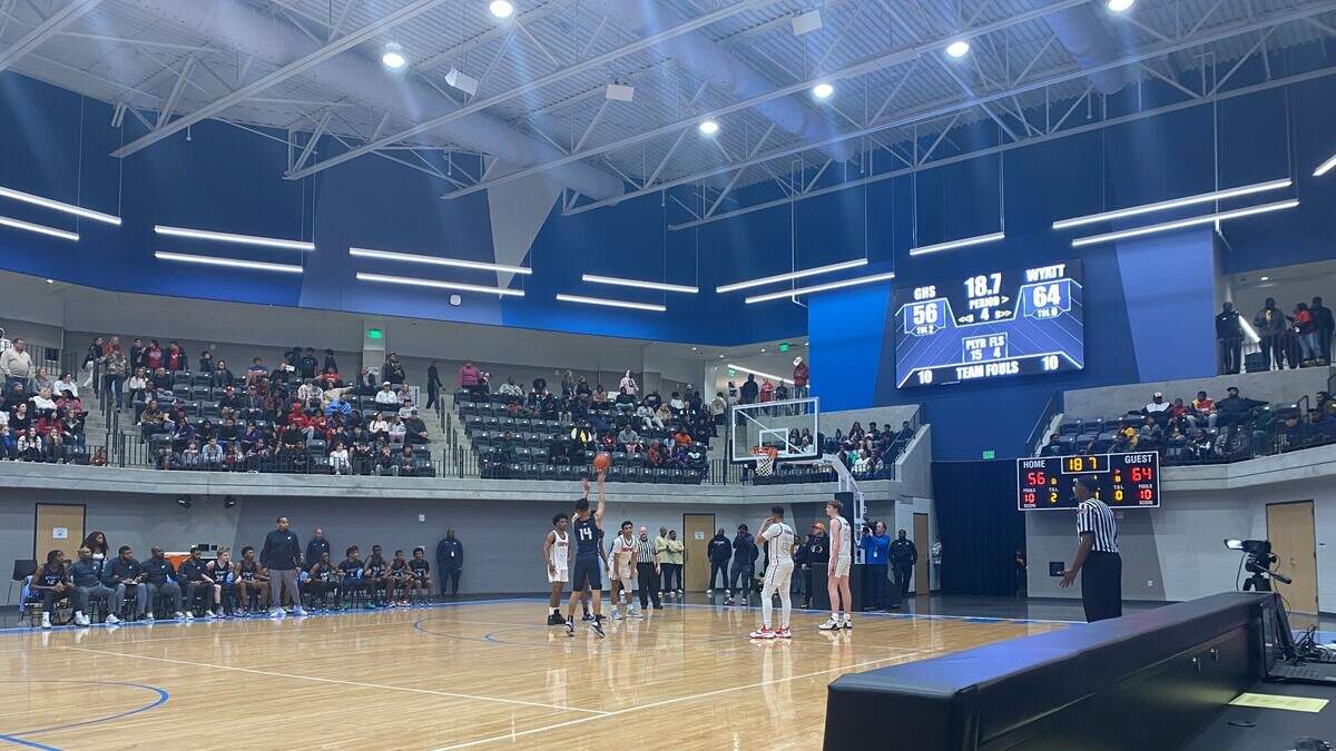 Kwamir McBean shooting a free throw in O.D. Wyatts 66-56 playoff victory