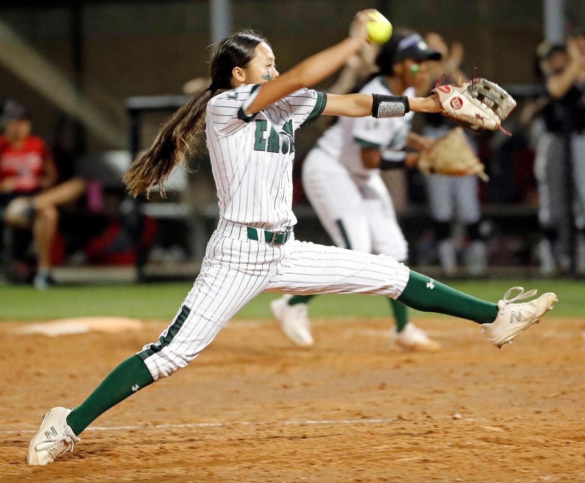 Lake Ridge pitcher Avery Hoang (3) came in to close the game during a UIL 6A Region 2 area round softball name at Lake Ridge High School in Mansfield, Texas, Friday, May 06, 2022. Lake Ridge defeated Tyler Legacy 6-3 on 16 hits and no errors to move on to the next round. (Special to the Star-Telegram Bob Booth)