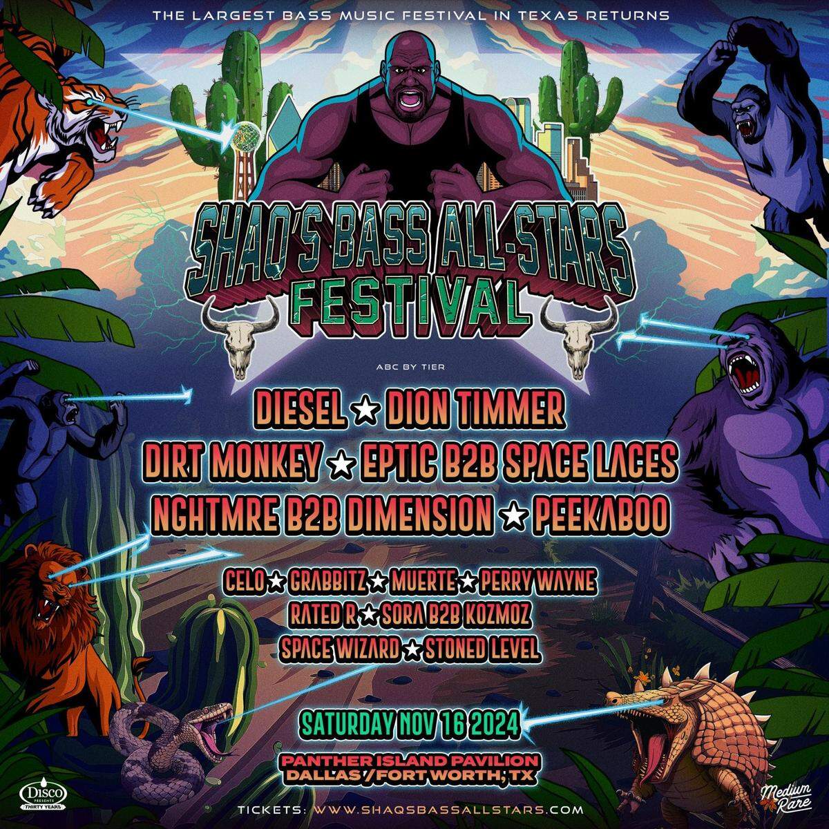 Shaq’s Bass All Stars Festival will feature 17 performers across two Fort Worth stages.