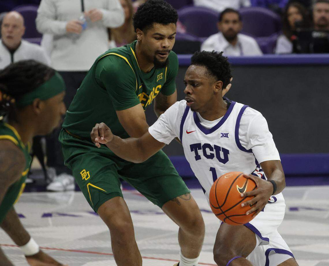 Baylor guard JJ White (1) drives through the key during the first half of a NCAA basketball game between Baylor University and TCU at Schollmaier Arena in Fort Worth, Texas, Saturday Jan. 03, 2026