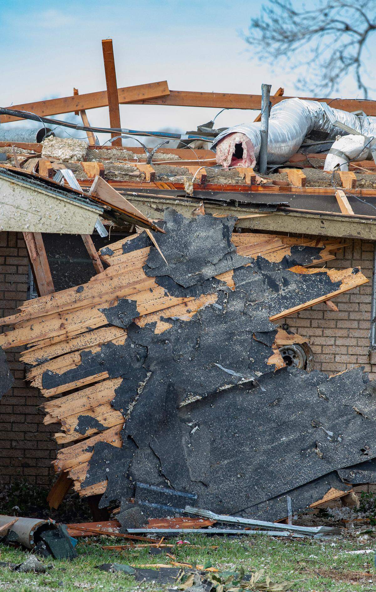 A tornado touched down just south of Decatu along FM 730 Tuesday, Dec. 13, 2022, tearing the roof off of a home and ripping trees in half.