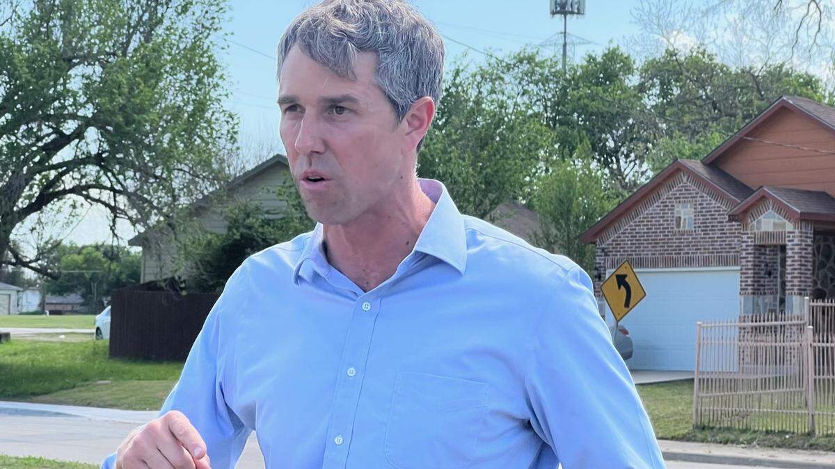 Democratic governor candidate Beto O’Rourke speaks about property taxes during a press conference in Dallas.