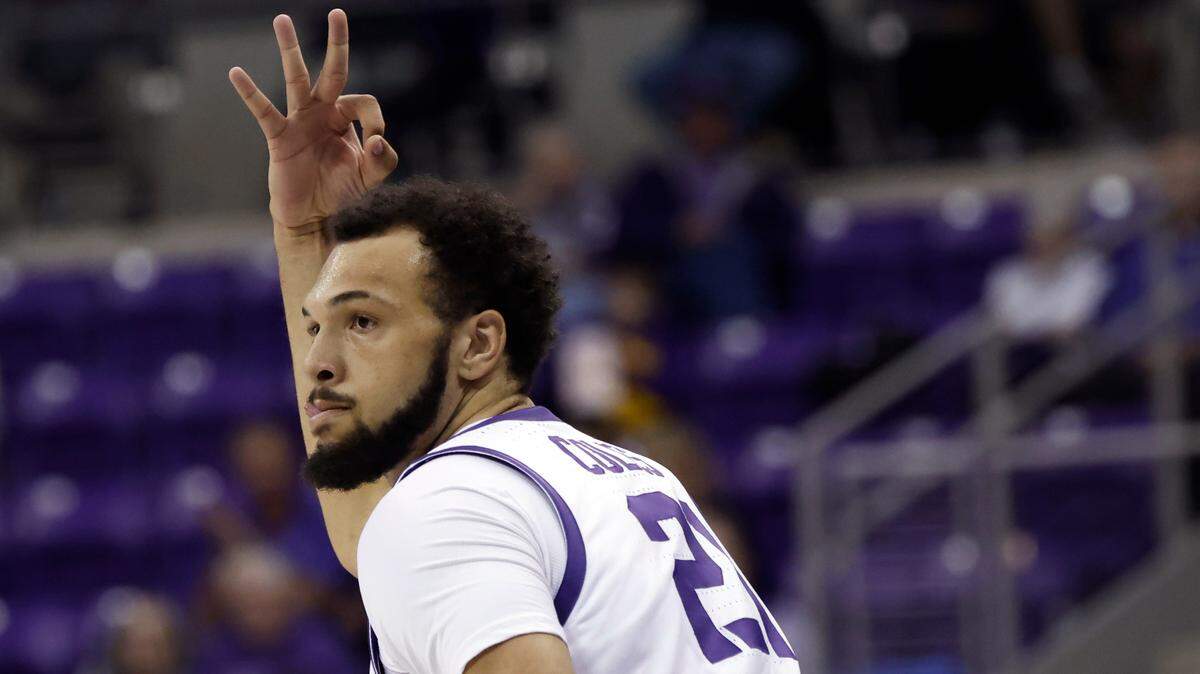 TCU forward JaKobe Coles reacts after scoring a 3-point basket against Louisiana-Monroe during the first half of Thursday’s game in Fort Worth.