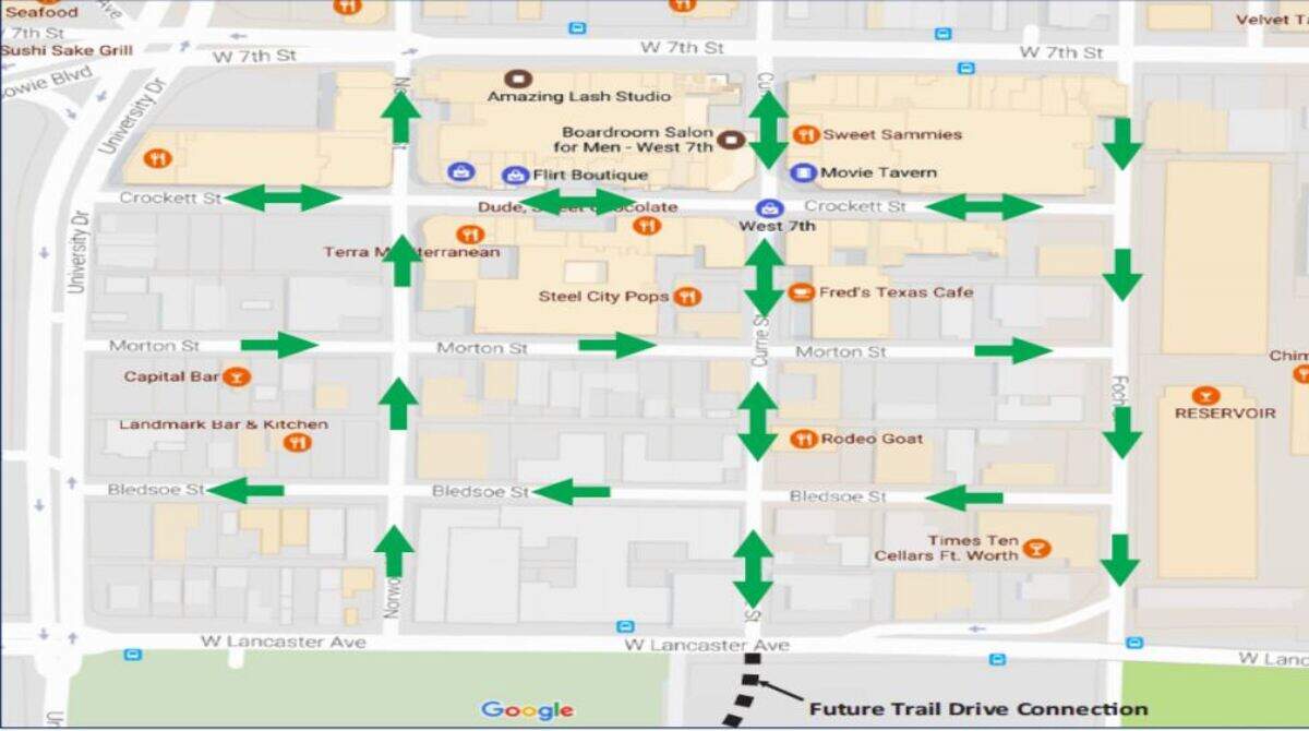 Map of new street directions on the popular West 7th corridor