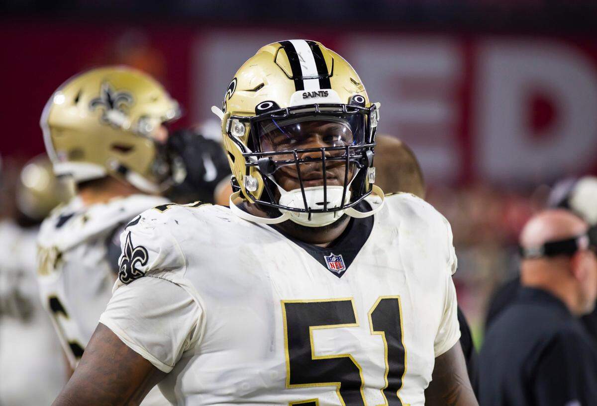 New Orleans Saints center Cesar Ruiz (51) against the Arizona Cardinals at State Farm Stadium on Oct 20, 2022.