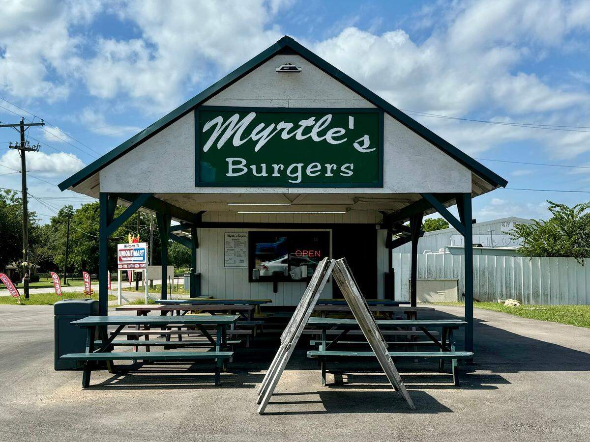 Myrtle’s Burgers is in a walk-up stand on Farm Road 1187 east of Burleson.
