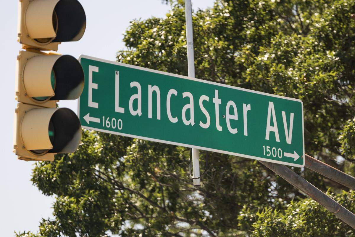 One of the street signs on East Lancaster in Fort Worth on Thursday, Sept. 4, 2025.