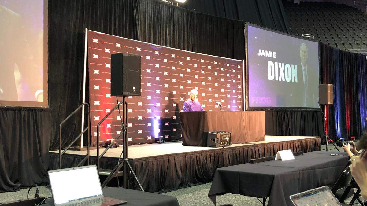 TCU men’s basketball coach Jamie Dixon addresses reporters during the Big 12 media day on Wednesday in Kansas City.